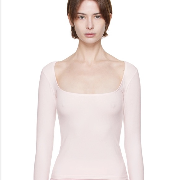Skims Cotton Jersey Scoop Neck Long Sleeve Top NWT Barely Pink - Picture 5 of 11
